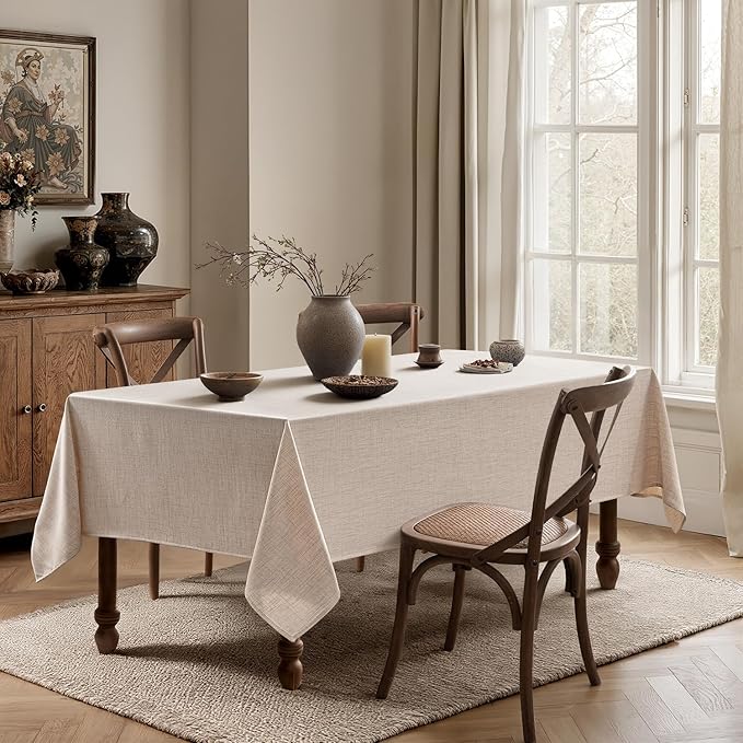 MIULEE Natural Linen Polyester Tablecloth 60x84 Inch Spring Rectangle Table Cloth Waterproof,Stain Resistant & Wrinkle Resistant for Dining Party Wedding