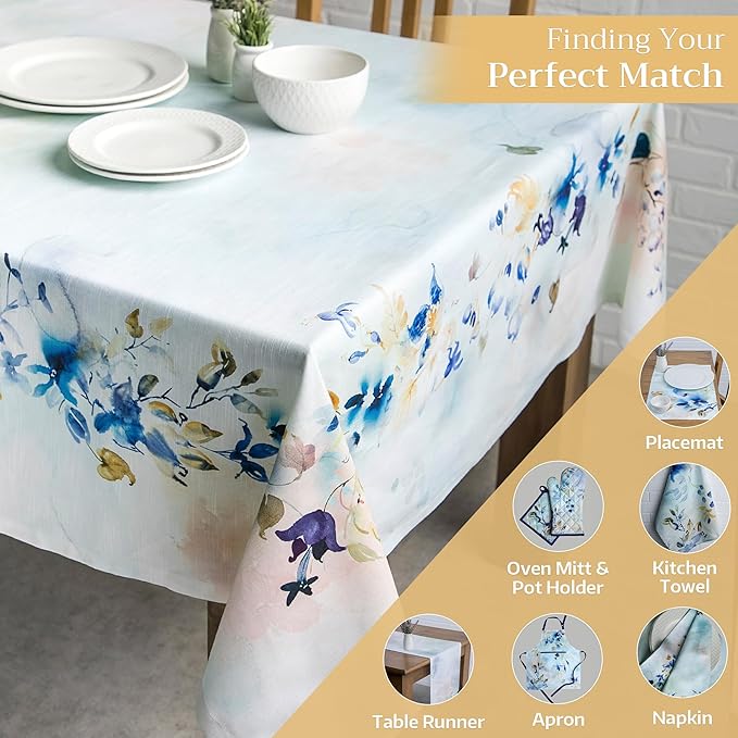 Maison d' Hermine Table Cloth Rectangle Table 100% Cotton 70 x 90 Inches Tablecloth Reusable Decorative for Dining Room, Farmhouse, Home, Party, Festive & Wedding Spring Summer - Lazy Summer Days