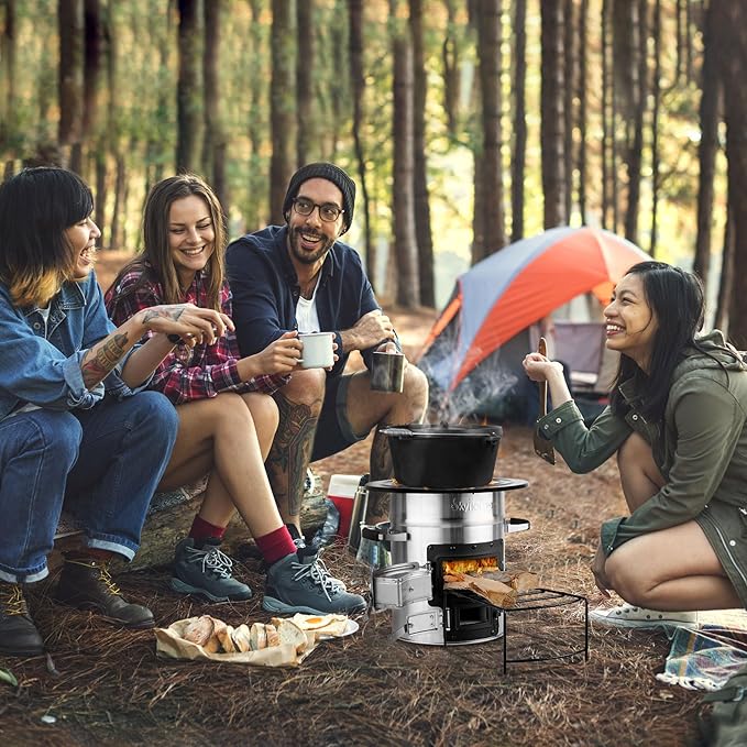 Skyflame Camping Rocket Stove, Stainless Steel Wood Burning Stove Portable Camping Gear for Outdoor Backpacking Emergency RV Survival