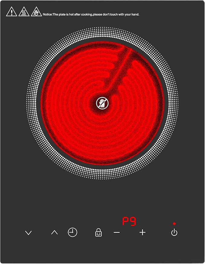 single burner Electric Cooktop,110V 1800W Electric Stove Top with LED Touch Control,Portable cooktop 9 Power Levels, 4hTimer, Safety Lock,Overheat protection