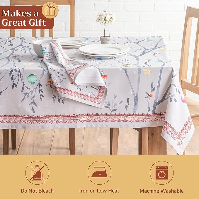 Maison d' Hermine Table Cloth Rectangle Table 100% Cotton 70 x 120 Inches Fall Tablecloth Reusable Everyday Use for Thanksgiving Christmas Decorations Dining Farmhouse Party (Fairy Christmas)
