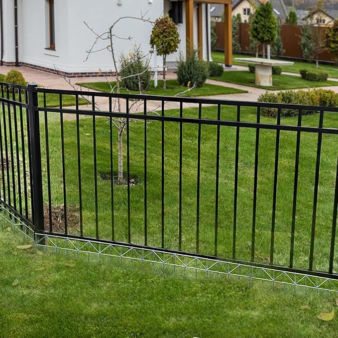 5 Pack 32" L x 10" H Animal Barrier Fence, No Dig Fence Patented Product, 5.5mm Galvanized Stakes with 2.1" Spacing, Anti Digging for Dogs Outdoor Yard Patio, Total 13.3Ft(L) X 10in(H) Silver