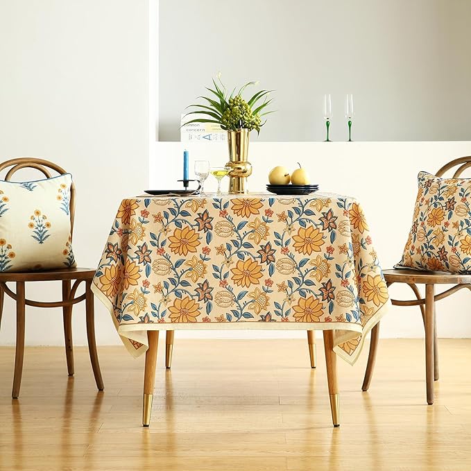 ISAENNE SAENNE Designer Bohemian Floral Extra Long TableclothRectangle,Linen Colorful Table Cloth,Wrinkle Resistant Decor Tablecloths for Dining Thanksgiving Kitchen Christmas,63"*110"-Estevan B