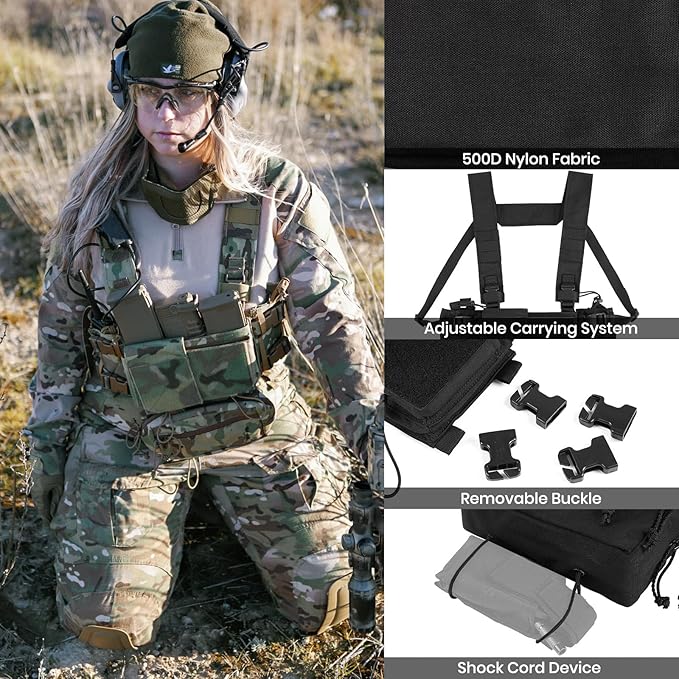 Tactical Chest Rig, MOLLE Compatible Plate Carrier System, 5.56/7.62 Mag Pouches, Detachable Panels