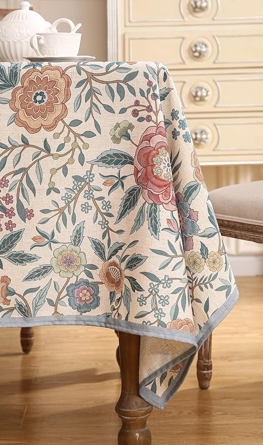 Designer Linen Square Tablecloth,Vintage William Morris Floral Table Cloth with Colorful Pattern,Decor Table Cover for Kitchen,Dining,Thanksgiving,Christmas,67"*67"-Flowershadow a