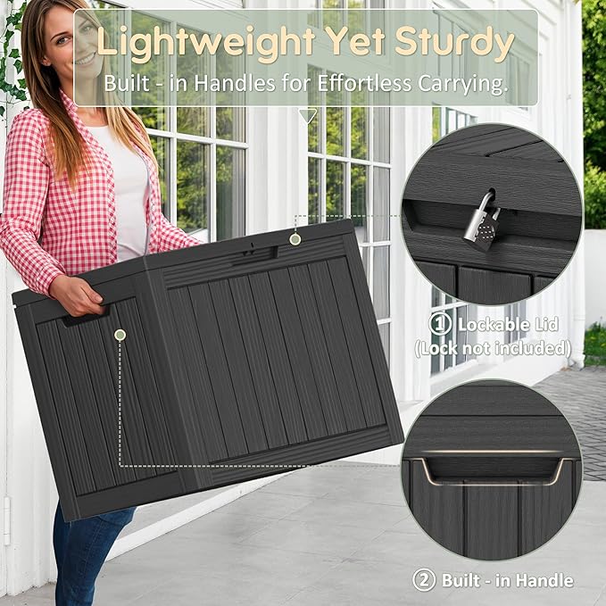 Outdoor Storage Box, Resin Deck Boxes Indoor and outdoor, Waterproof Storage Box Lockable Lid (Black, 50 Gallon)