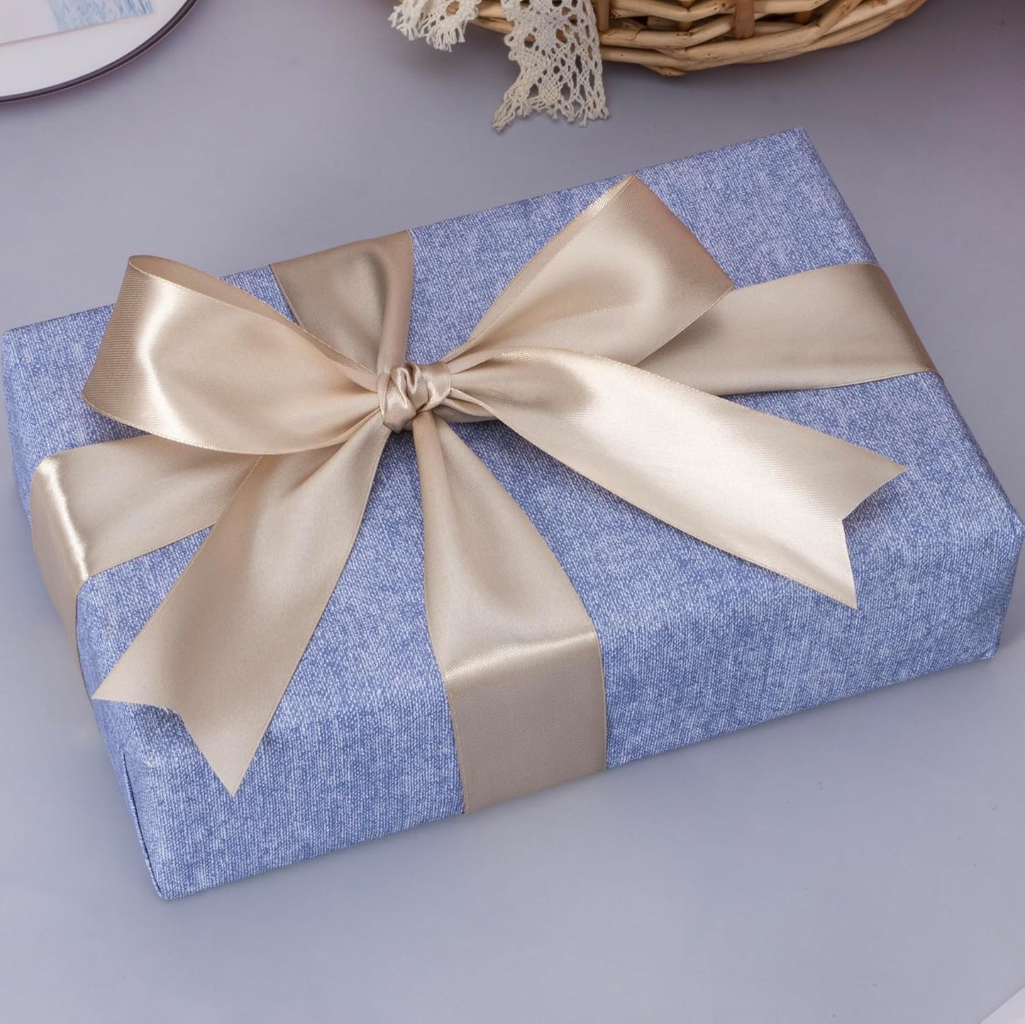 1 1/2 Inch Linen Beige Solid Satin Ribbon, 50 Yards Craft Fabric Ribbon for Gift Wrapping Floral Bouquets Wedding Party Decoration