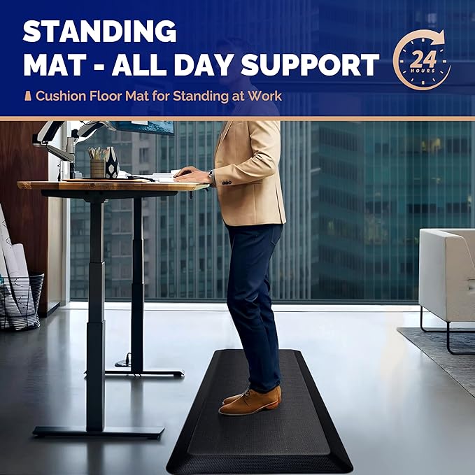 FEATOL Anti Fatigue Mat for Standing, 9/10 Extra Thick Ergonomic Standing Desk Mat, Comfort & Durable Memory Foam Standing Mat at Home,Office All Day (24" x 70", Black, 2PC)
