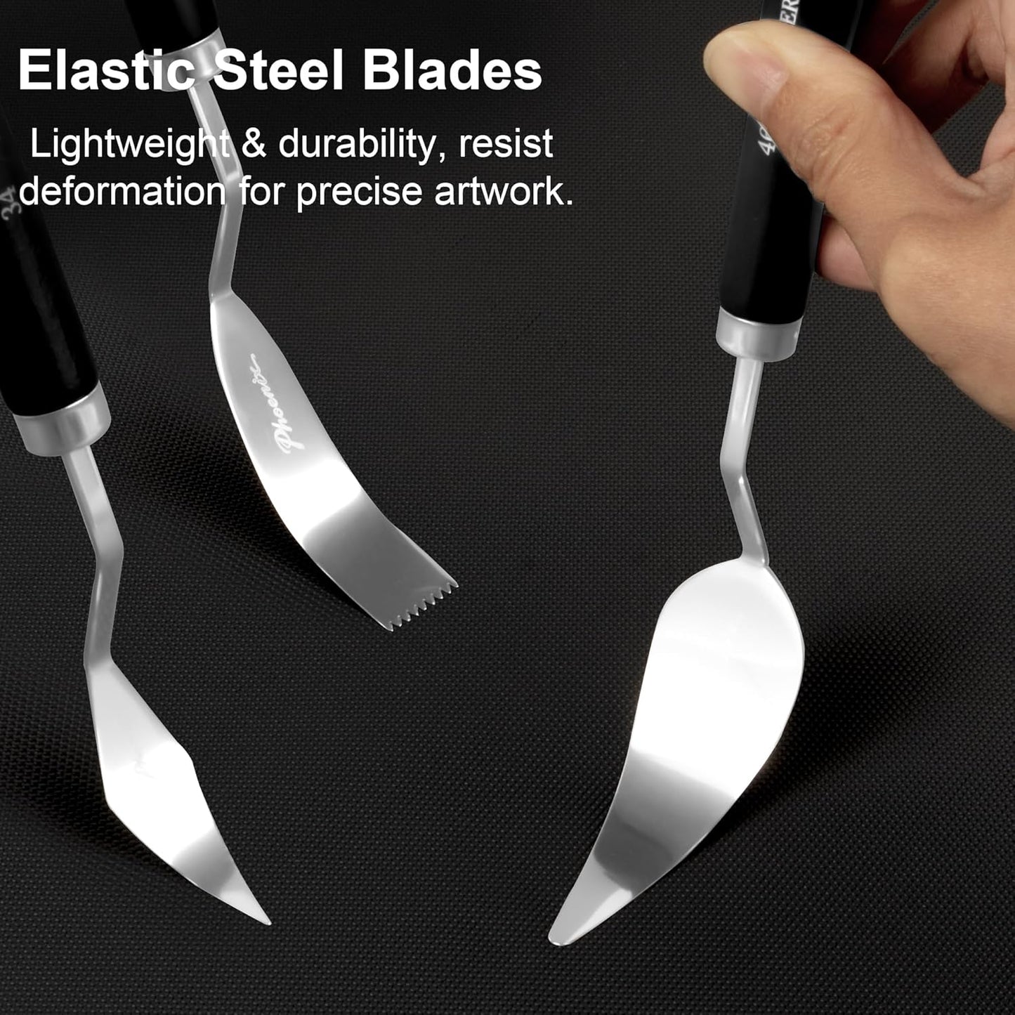 PHOENIX High Flexible Palette Knife Set, 5 Pieces Stainless Steel Painting Knives (33,34,45,46,52) Art Knife with Wood Handle, Paint Spatula for Oil Acrylic Paint - Painting Tools for Artists