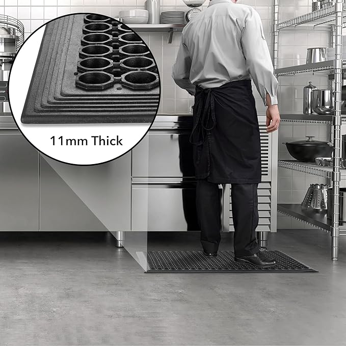 GRIDMANN Rubber Floor Mat, 24" x 36" Anti-Fatigue Drainage Mat, Non-Slip and Grease Resistant for Restaurants, Commercial Kitchens, Bar Floors, Black
