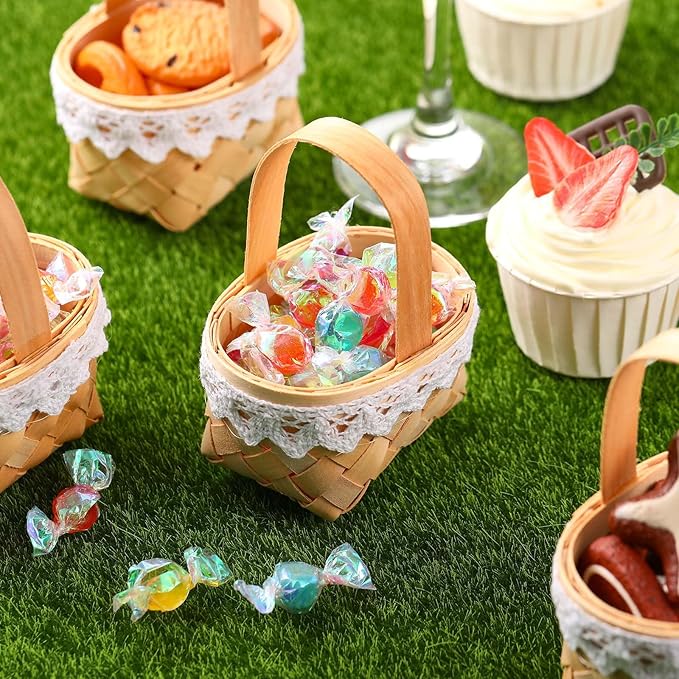 Geelin 12 Pcs Mini Flower Girl Basket Mini Woven Baskets with Handles Rustic Elegant Flower Holder for Wedding Party, Home Decoration, Garden Decor and DIY Decor