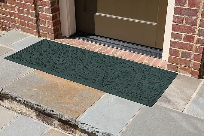 WaterHog Indoor/Outdoor Door Mat, 2' x 5', Made in USA, Durable & Skid-Resistant Front Door Rug, Decorative, Water-Trapping & Heavy-Duty Entryway Floor Mat For Your Home, Boxwood Collection, Evergreen