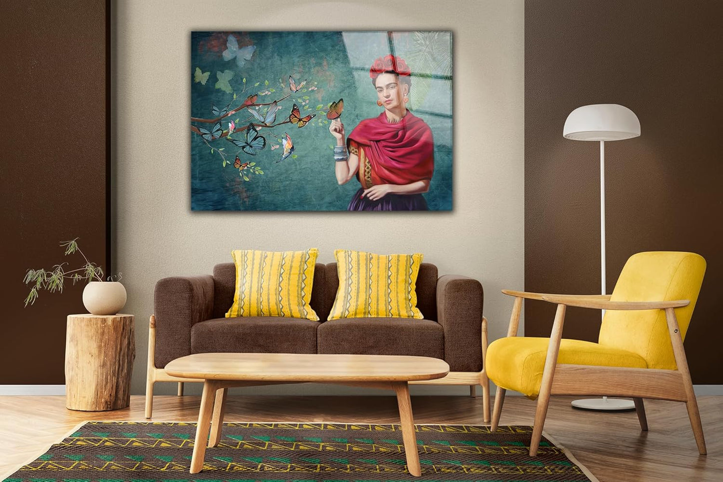 SpiritualHands Frida Kahlo Glasss Wall Art Print, Home Decor Glass Wall Art Artwork for Living Room, Pictures for Bedroom, Hanging Painting Tempered Glass Art