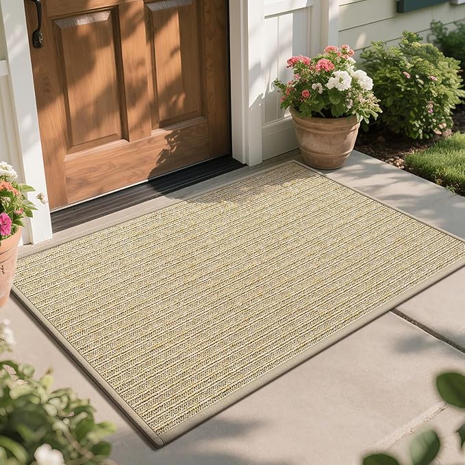 Front Door Mat 31"x47", Heavy Duty Waterproof Dirt Trapping Non-Slip Doormats, Low Profile Entrance Mats for Front Indoor/Outdoor, Brown
