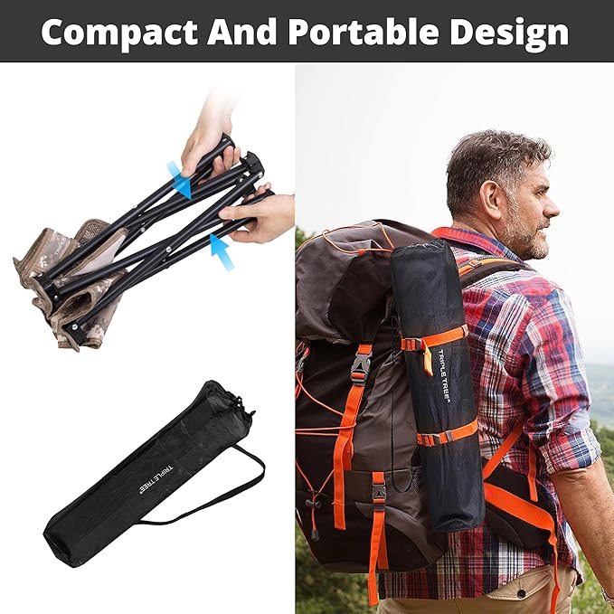 Triple Tree 2 Pack Folding Camping Stool, 13.8 Inch Small Portable Lightweight Stool with Side Pocket, Foot Stool with Carry Bag for Hiking, Fishing and Beach, Hold up to 400lbs, Camouflage