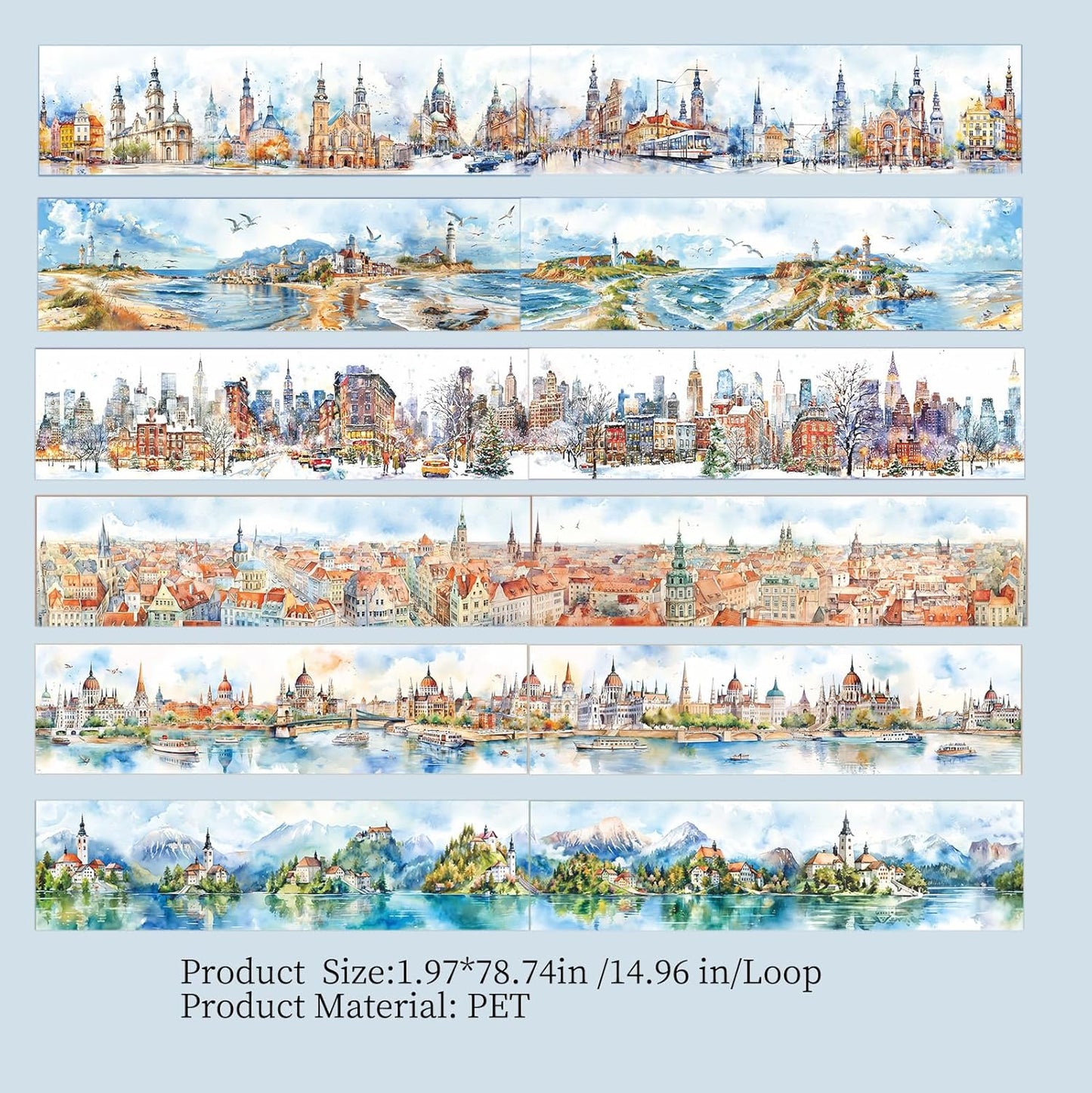 6 Rolls Landscape PET Tape Set,Self-Adhesive Transparent Tape Stickers for Scrapbook Supplies,Journaling,DIY Craft,Planner(Scenery Along The Way)