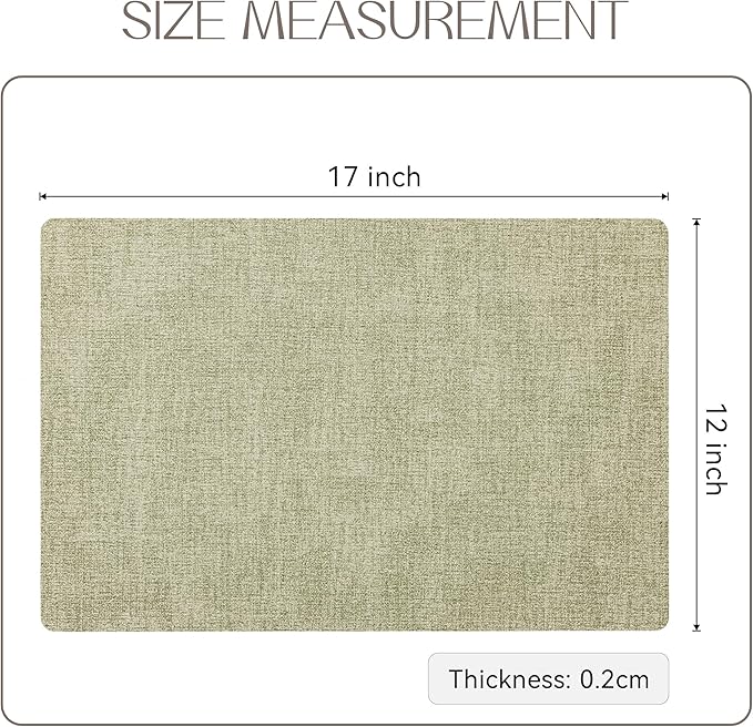 Romanstile Vinyl Placemats Set of 4-12 X 17 Inch - Heat Resistant Place Mats 100% Waterproof Oilproof Wipeable Reversible Faux Leather Table Mats for Kitchen, Dining, Party, Outdoor, Grass Green