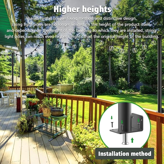 8 Pack String Light Poles,5Ft Metal Poles for Outdoor String Lights,Outdoor Light Poles with Post,Poles/Stand for Outside,Patio,Deck,Backyard,Garden Wedding,Party