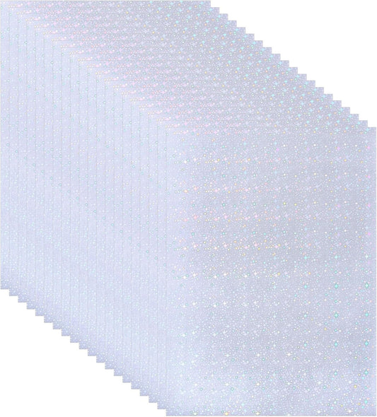 PATIKIL 11.7x8.3" Holographic Sticker Paper, 20Sheets A4 Polypropylene Self-Adhesive Transparent Waterproof Laminate Overlay Film for Photo Cards Scrapbook Decorations, Starlight