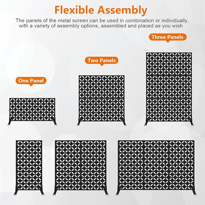 72" H×47" W Metal Privacy Screen, Outdoor Indoor Privacy Screens with Stand Panels, Free Standing Decorative Privacy Screen for Patio