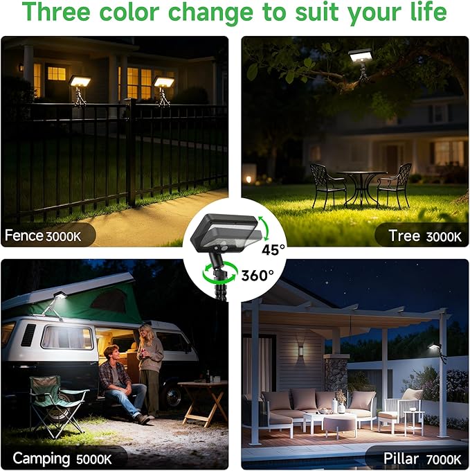 Solar Motion Lights Outdoor with Flexible Octopus Tripod, 12V Low Voltage Lights with Type-C USB, IP65 Waterproof Directional Fixture Black for Fence Travel [2-Pack]