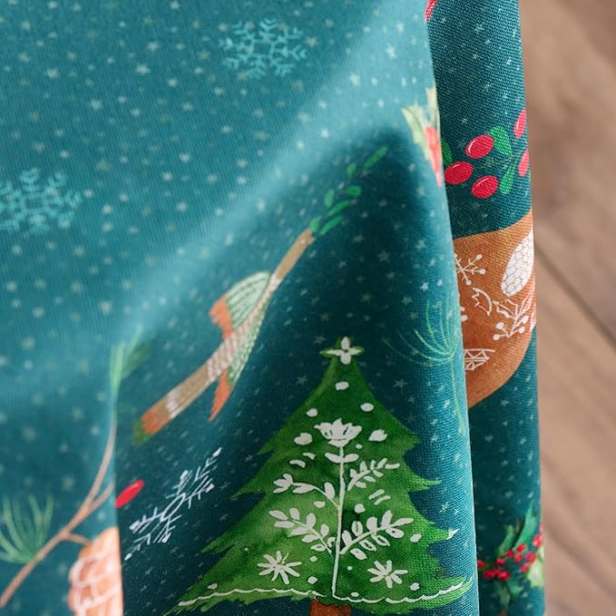 Maison d' Hermine Table Cloth Round Table 100% Cotton 69 Inches Fall Tablecloth Reusable Everyday Use for Thanksgiving Christmas Decorations Dining Farmhouse Party (Hygge Christmas)