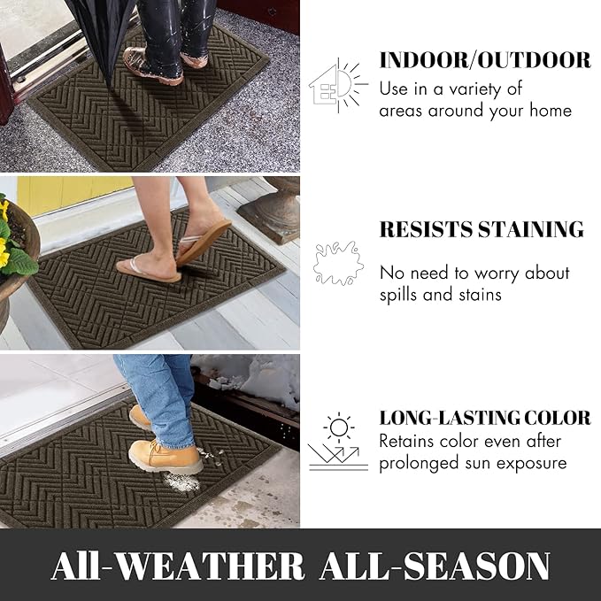 Yimobra Large Door Mat 36x24, All-Season Waterproof Outdoor Mats for Front Door Entrance with Drainage Holes, Heavy Duty Non-Slip Doormat for Garage Patio Entryway Indoor, Brown
