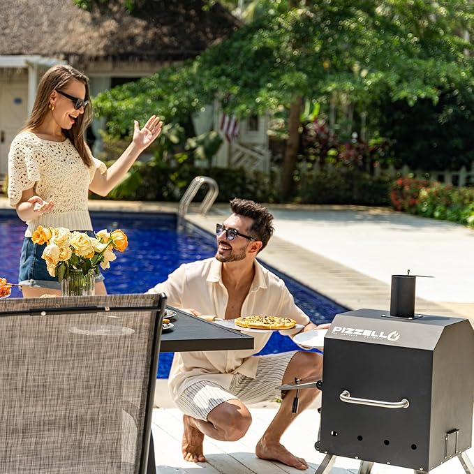 PIZZELLO Pizzello Outdoor Pizza Oven 16'' Large Wood Fired 2-Layer Pizza Ovens with Pizza Stone, Pizza Peel, Grill Grate, Oven Cover, Outside Pizza Maker for Camping Backyard BBQ, Pizzello Grande 16