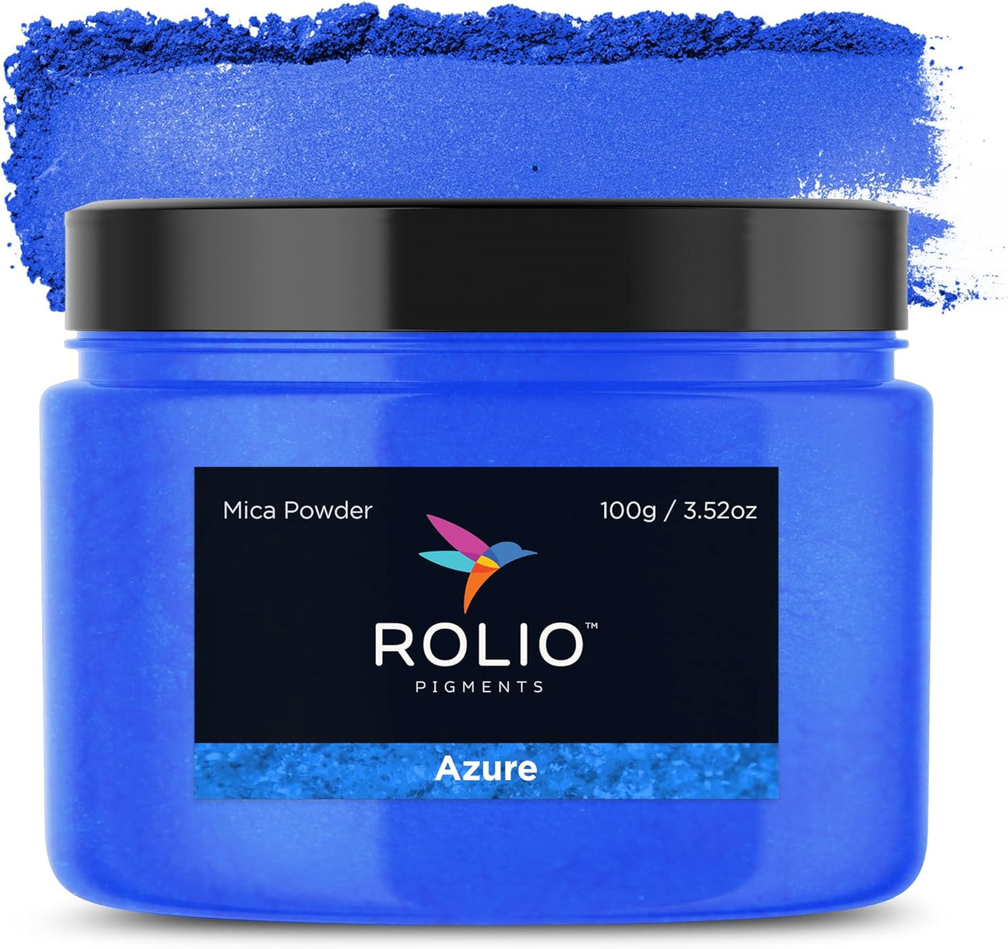 Rolio - Mica Powder - 100G / 3.5oz of Pigment for Paint, Dye, Soap Making, Nail Polish, Epoxy Resin, Candle Making, Bath Bombs, Slime - (Azure)