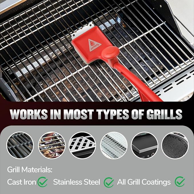 Bristle Free Steam Grill Brush for Outdoor Grill, Safe No Wire Replacement Brush Head with Scraper, Heavy-Duty Grill Cleaning Tool for Weber Spirit & Genesis, Napoleon Rogue & Prestige, Red