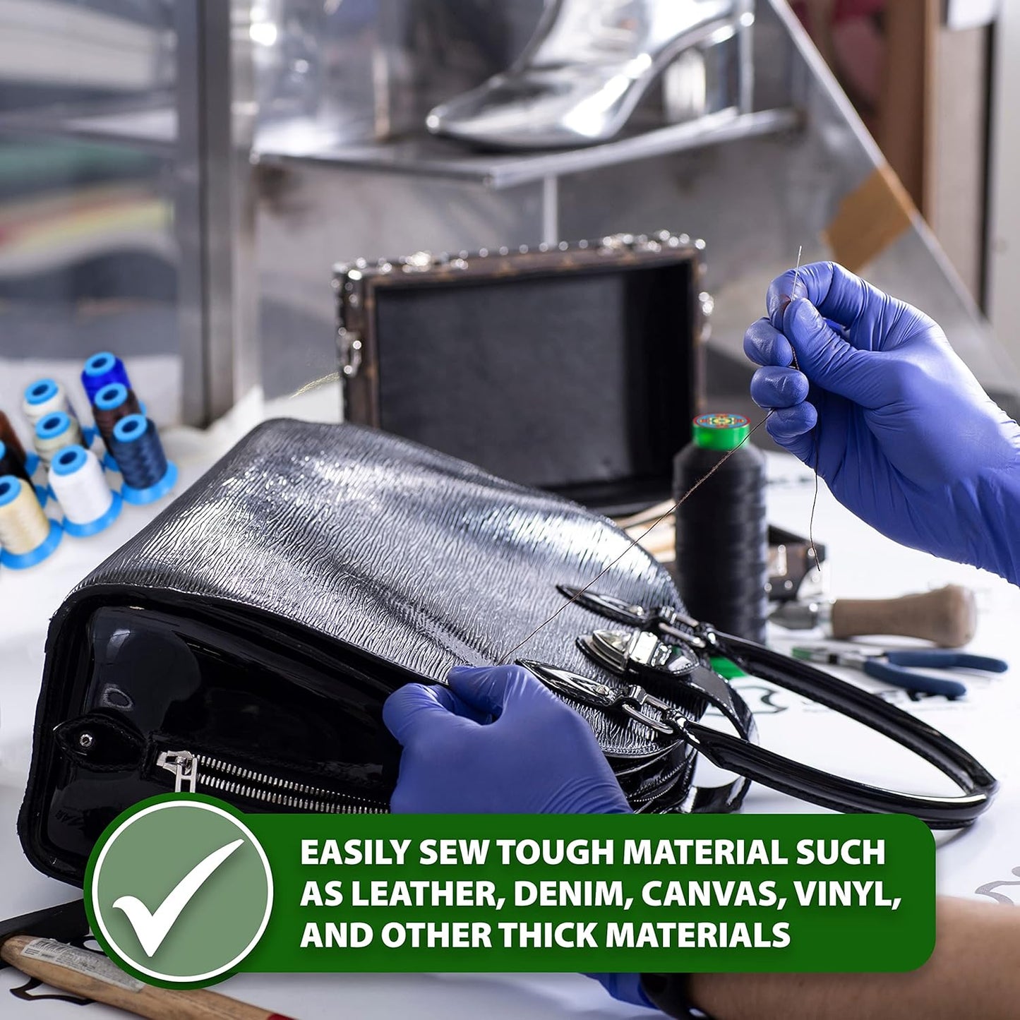 Mandala Crafts Bonded Nylon Thread Violet Heavy Duty Sewing Threads - 415 YDs Size 346 210D T350 Tex 350 Thread for Leather Jeans Weaving Outdoor Marine Upholstery Threads