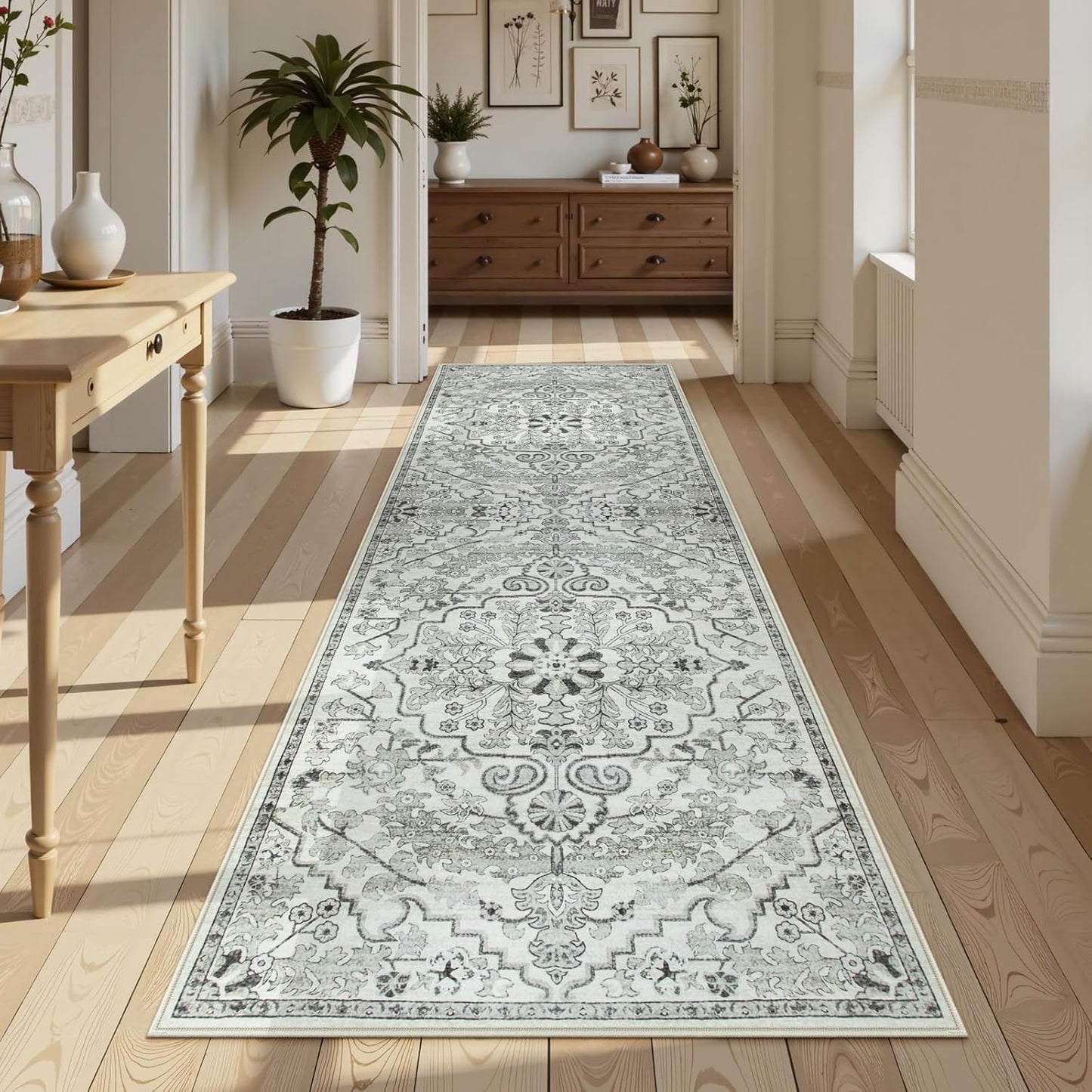 Lahome Bohemian 2'8" x 10' Washable Long Hallway Runner Rug, Soft Kitchen Rug Runner, Non Slip Non-Shedding Stair Carpet Runners for Hall Bathroom Hardwood Floors, Beige