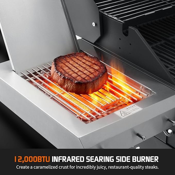 Propane Gas Grill, 5+1 Stainless Steel Barbecue Grill with Infrared Side Burner for Outdoor Cooking