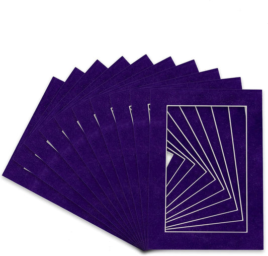 Pack of Ten Acid Free 11x14 Mats Bevel Cut for 8.5x11 Photos - Purple Crocus Suede Precut Matboards With Backing Boards and Self Seal Photo Mat Bags For Pictures, Photos, Framing - 4-ply Thickness