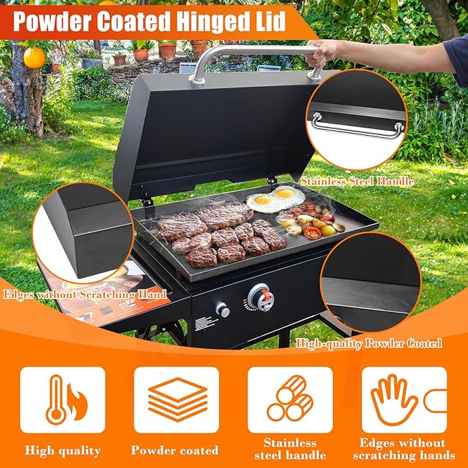 Upgraded Griddle Lid for Blackstone 28'', Hinged Lid for Blackstone 1517 1853 1605 1803 1839 1856 1924 1983 2094 2145 5003, Heat Resistant Griddle Hard Cover for Black Stone, Handle for Easy Lifting