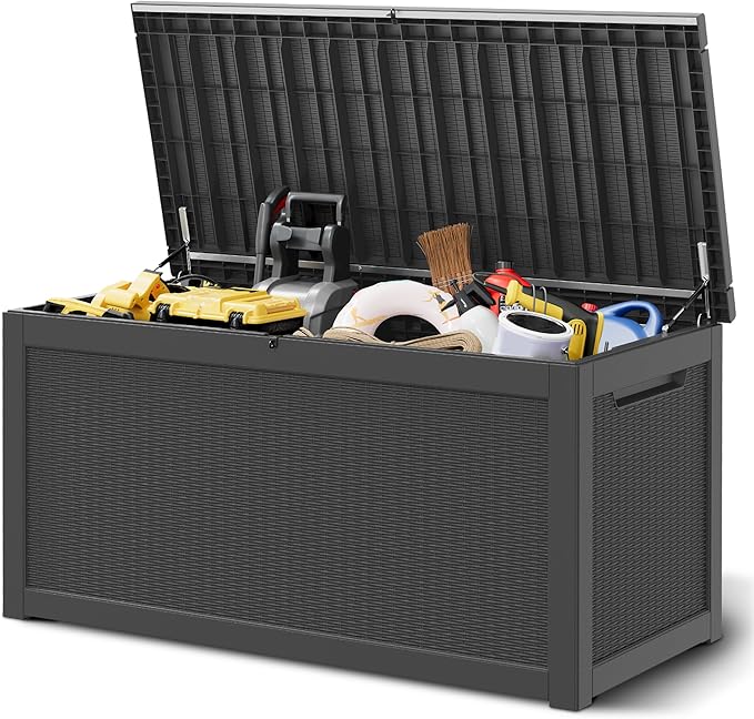 NUNU LAB 260 Gallon Outdoor Storage Box, Large Resin Deck Box with Double Wall Panels, Waterproof Patio Storage Bin for Garden Tools, Pool Accessories, Package Deliveries & Outdoor Gear
