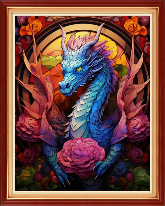 DMCVIVR Stamped Cross Stitch Kits for Adults Beginners Embroidery Kits 11CT Needlepoint Kits Cross Stitch Patterns Embroidery Patterns- Colored Dragon Flower 16x20 inch