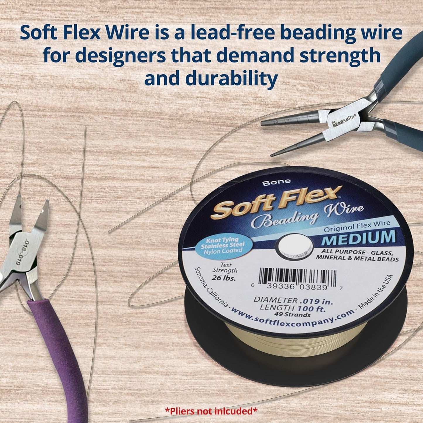 Soft Flex 49 Strand Beading Wire - Medium 0.19 Diameter - 100 Feet Nylon Design Wire