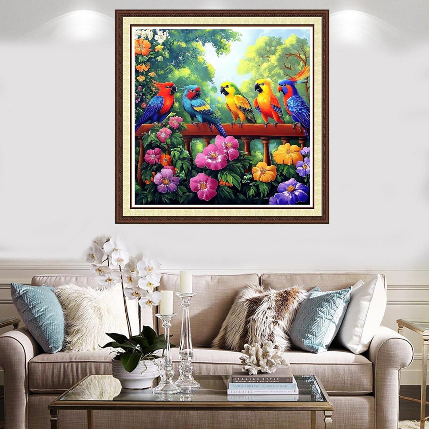 Findvoor Counted Cross Stitch Kits for Adults Full Range of Cross Stitching Embroidery Unprinted Pattern for Beginners, 11CT Needlepoint Kit Patterns Embroidery Kits-Colorful Birds Flowers 18x18 inch