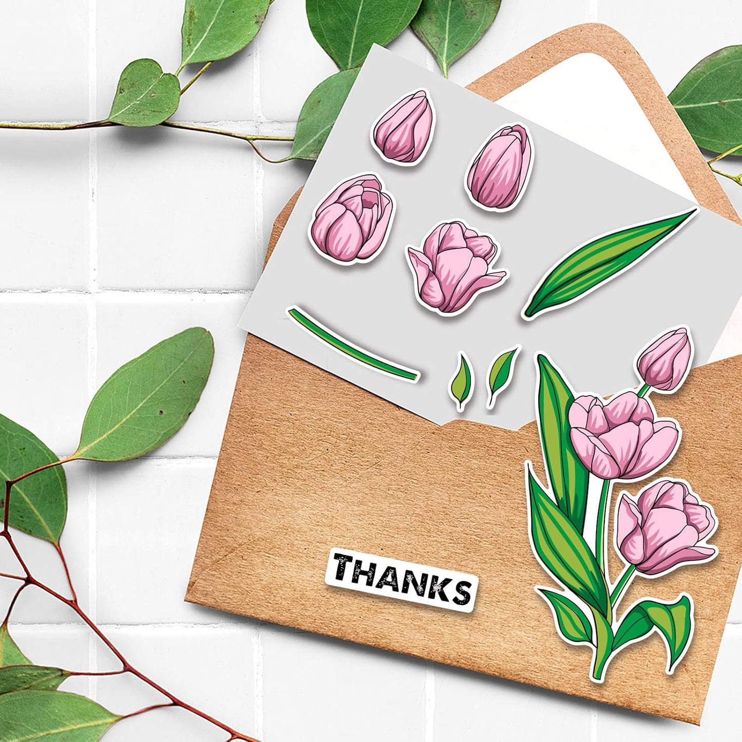 ORIGACH Realistic Tulips Stamps and Die and Layering Coloring Stencil Bundle for Card Making Album Arts Crafts Supplies