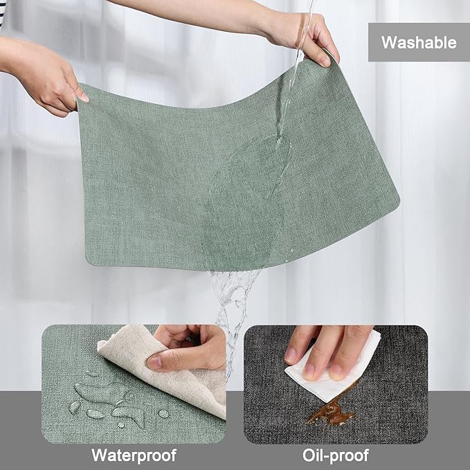 Myir JUN Dual Sided Faux Leather Placemats Set of 8 for Indoor Outdoor Dining Tables, Square Non-Slip Washable Wipeable Table Mats (Gray Sage Green, Set of 8)