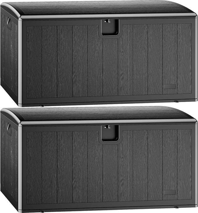 JEKO&JEKO 220 Gallon Outdoor Storage Box Set, 2-Pack 110 Gallon Plastic Deck Boxes with Lockable Lid for Patio, Garden Tools, Outdoor Cushions and Shoes, Black
