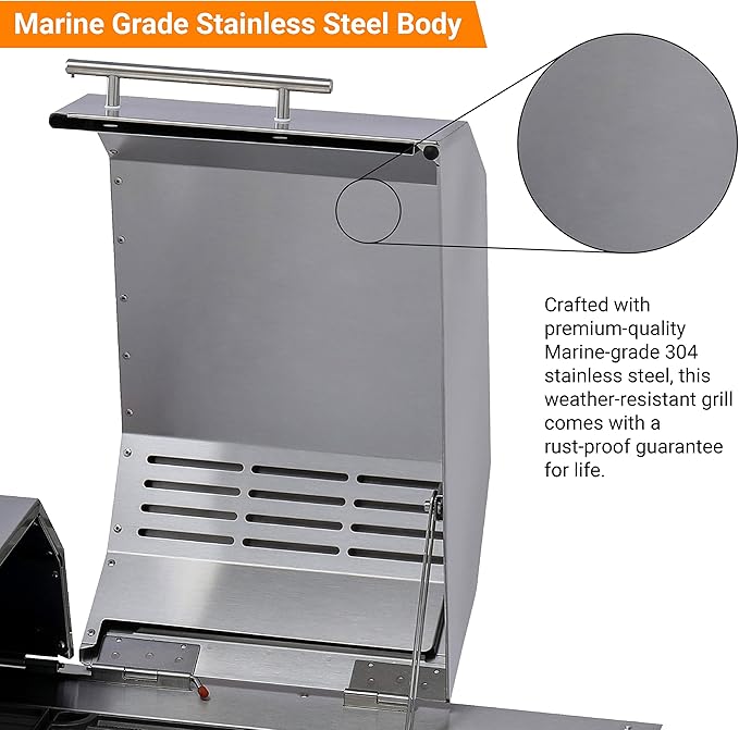 Kenyon The Big American Grill, Electric Grill With 3 Burners And 2 Piece Lid, Stainless Steel Body, Rust-Proof Grill With IntelliKEN Touch Control, UL-Approved For Indoor And Outdoor Use, 240V