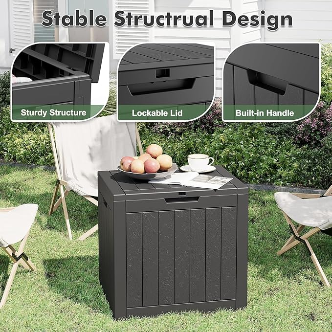 32 * 2 Gallon Outdoor storage deck Box Waterproof ，garden tool,backyard cushion,poolside toy storage,Small delivery boxes for outside,Two Boxes/set,Wood-like Striped BLack
