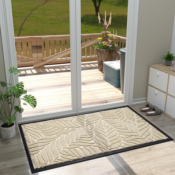 Yimobra 47x32 Large Door Mat Outdoor Indoor, All-Season Waterproof Door Mat Outside Entrance, All-Weather Non-Slip Outside Doormat for Garage Patio Entryway, Beige