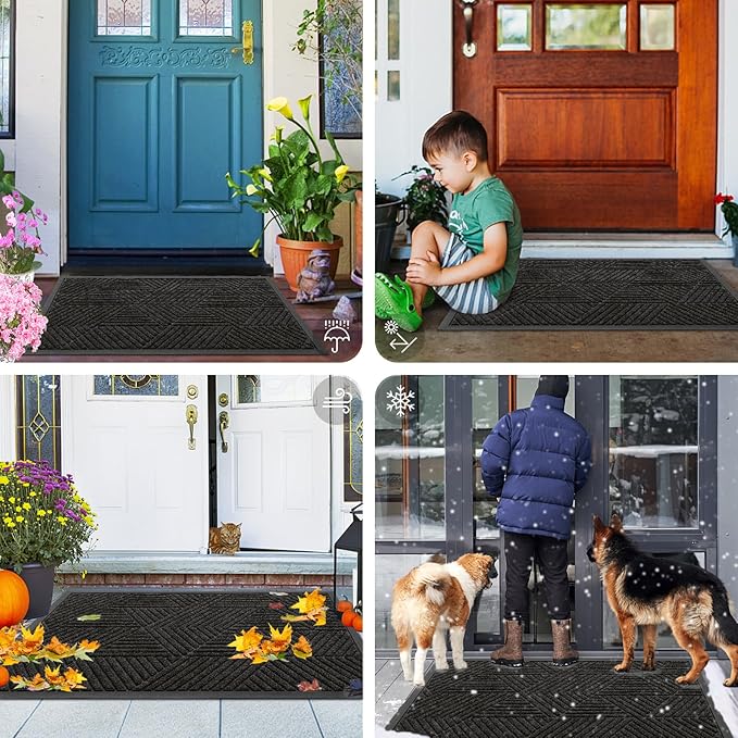 Smiry Front Door Mat Outside Entrance, Heavy Duty Sturdy Natural Rubber Doormat, Trap Dirt and Moisture, Easy Clean Low Profile Mats for Indoor Outdoor Entry, Irregular Triangle (36x24, Charcoal)