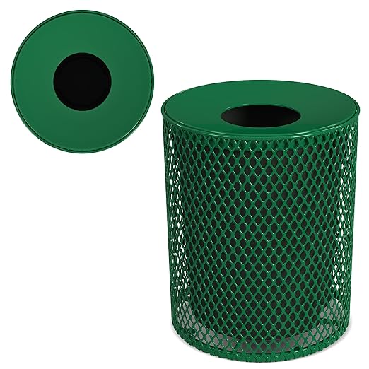 Leisure Craft Heavy-Duty 32 Gallon Receptacle, Portable, Liner Included, Made with Heavy-Gauge Metal and a Durable Thermoplastic Coating, Commercial Outdoor Park Receptacle, Made in The USA