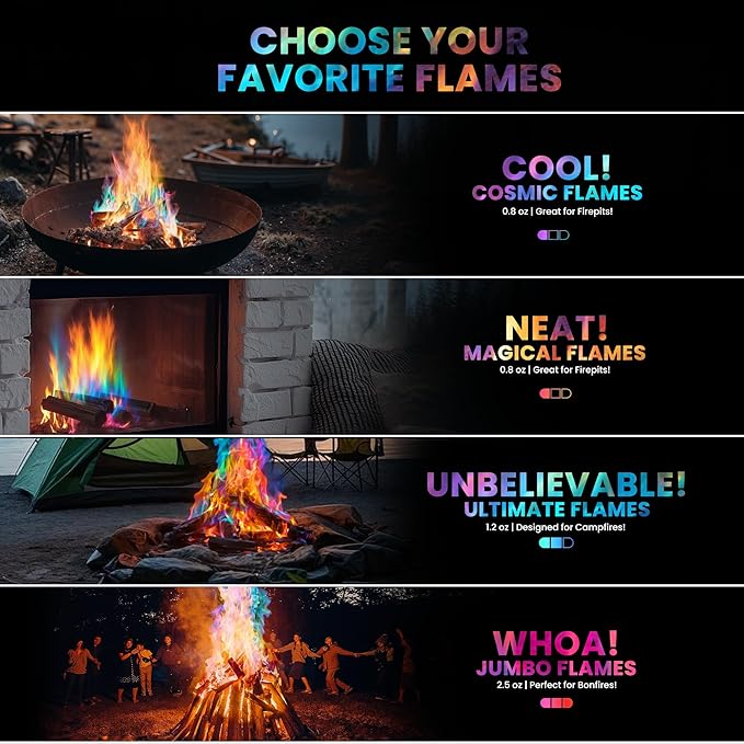 Magical Flames Fire Color Packets (10 Pack), Vibrant Multi-Color Fire for Fire Pits, Campfires, Bonfires & Fireplaces - Camping Essentials & Outdoor Party Accessories