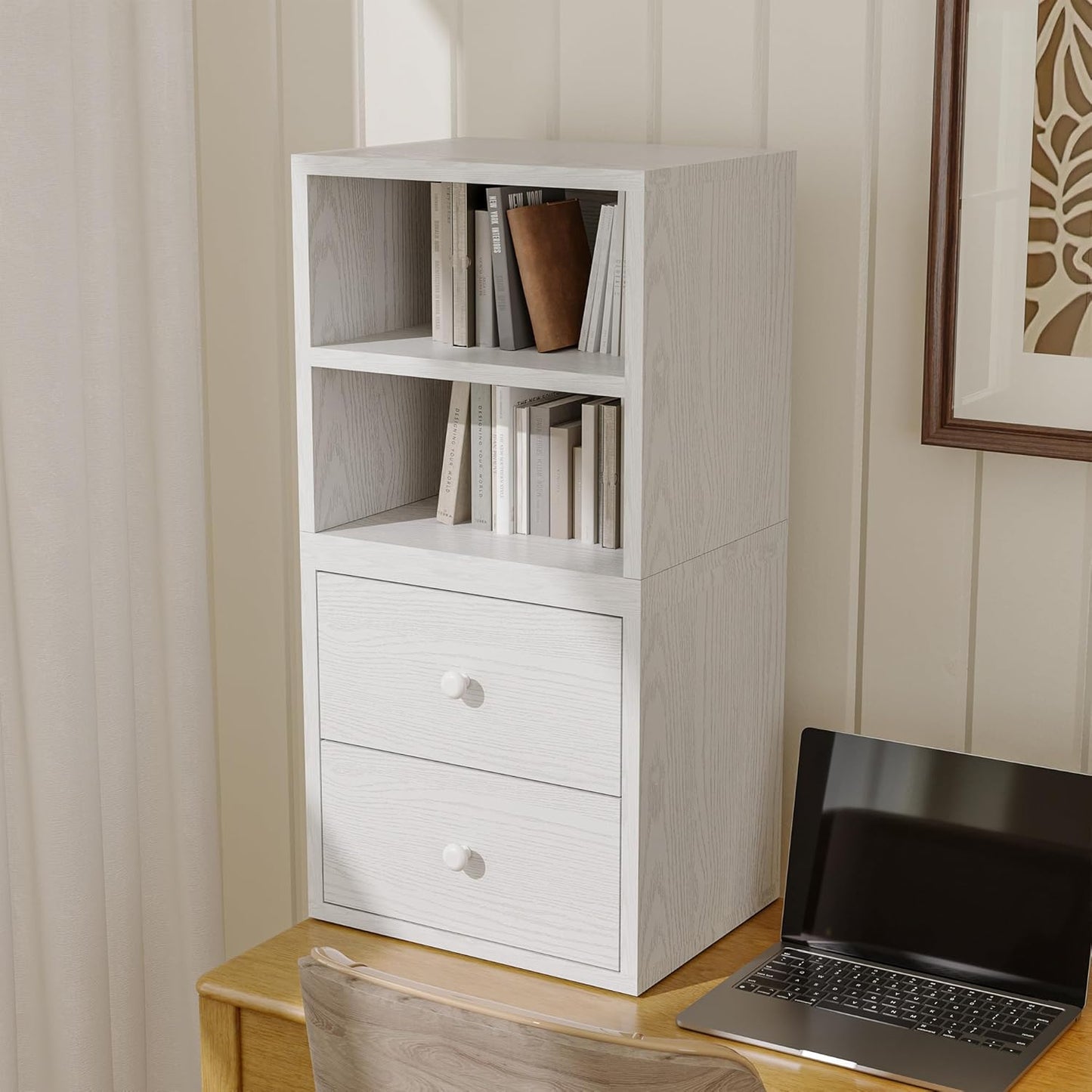 FUSUNBAO Magic DIY Cube Storage Organizer Stackable Cubes for Home Books Clothes Toy-Modular Cubby Storage System-Office Cubical-Bookcase Closet (Pure White-Washed, Door Cube)