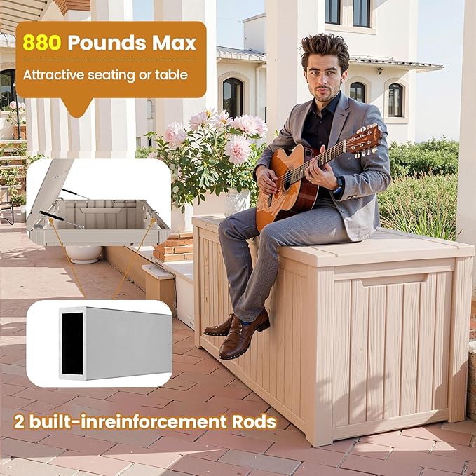 Zapdos Outdoor Storage Box, 180 Gallon Resin Deck Box Resin Patio Storage Box Bin for Furniture Cushions Garden Tools, Waterproof Lockable Waterproof Outside Storage Boxes, Grey